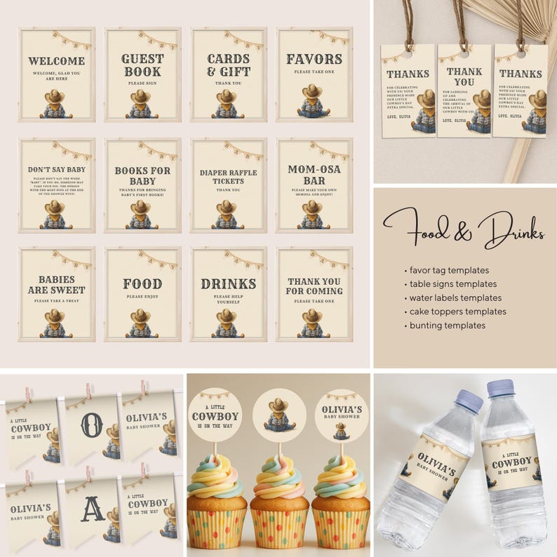 Editable A Little Cowboy Is On The Way Baby Shower Bundle, Rustic Cowboy Baby Shower Card, Wild West Baby Shower, Custom Rodeo Baby Shower