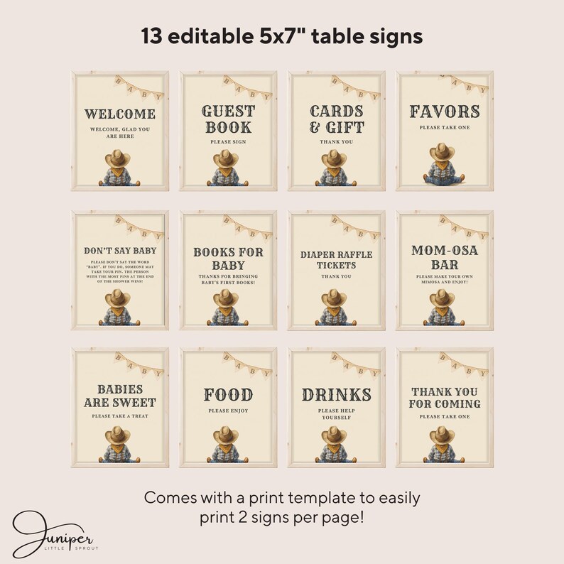 Editable A Little Cowboy Is On The Way Baby Shower Bundle, Rustic Cowboy Baby Shower Card, Wild West Baby Shower, Custom Rodeo Baby Shower