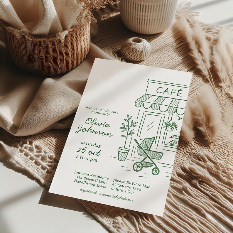 Cafe Bebe Baby Shower Bundle, Coffee Baby Shower Invitation Set, Home Cafe Themed Baby Shower Bundle, Coffee Bean Invite, French Cafe Invite