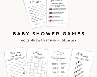 Classic Baby Shower Games Set, Gender Neutral Baby Shower Games, Fun Baby Shower Activities for All Genders, Games & Answer Baby Shower Set