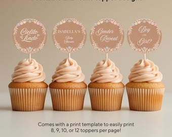 Cielito Lindo Baby Shower Cupcake Toppers, Mexican Floral Dessert Picks, Talavera Baby Shower, Custom Papel Picado Cake Toppers Template