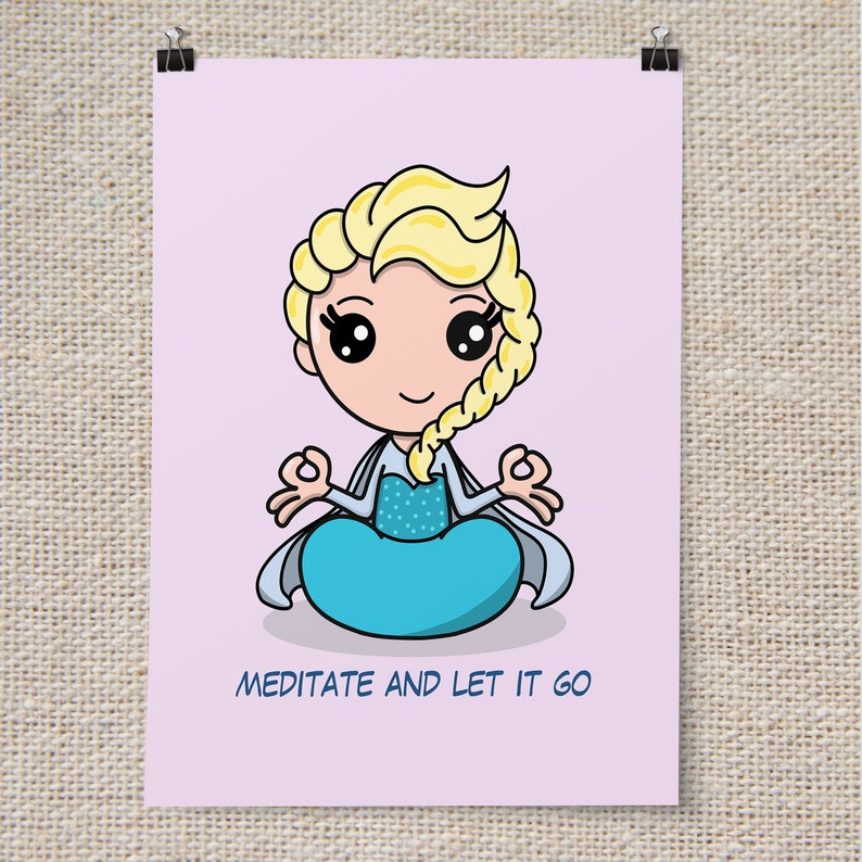Kawaii Frozen Elsa Art Print Yoga Meditation Disney Princess Etsy