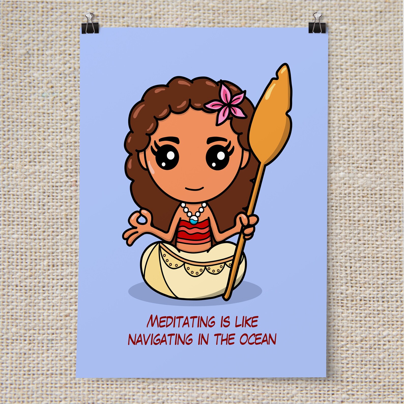 Kawaii Moana Art Print Yoga Meditation Disney Princess Etsy