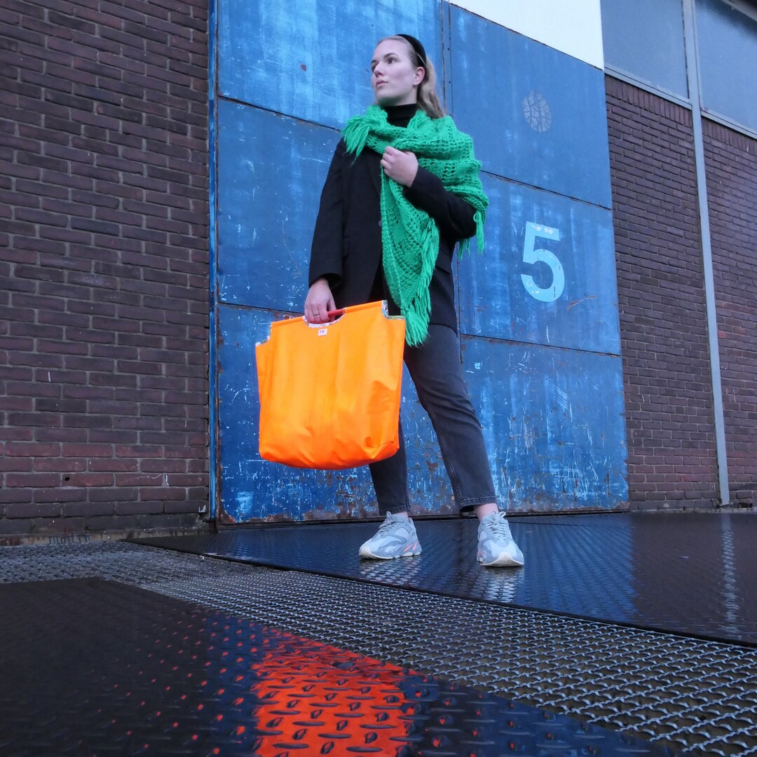 Shopping Bag With Wooden Handles Made From Recycled Material Etsy