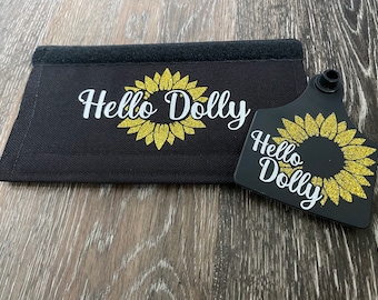 Custom GLITTER Cattle Ear Tag with Matching Rope Halter Noseguard
