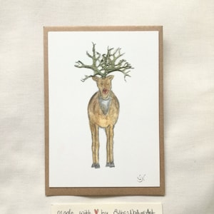 Humorvolle Kunstkarte, Postkarte Rentier, Grußkarte"Rudolph", Rentier, Weihnachtskarte Rentier, Kunstdruck, Aquarellzeichnung, Tierzeichnung