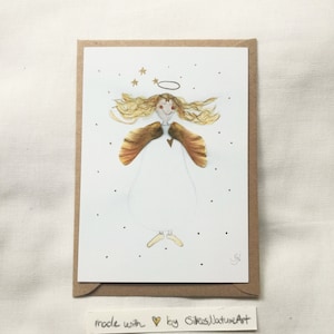 Liebevolle Kunstkarte mit Engel , Grußkarte mit süßem Engel, Engelkarte, "Glücksengel",  Weihnachtskarte, wunderschöne Engelpostkarte