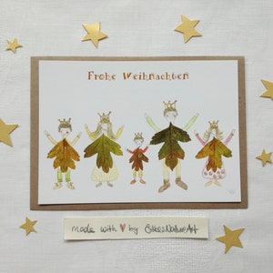 Kunstkarte "Frohe Weihnachten", Fröhliche Weihnachtskarte, Weihnachtskarte, Naturkunst, Blätterkunst, Weihnachtsillustration