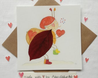 Postcard *Heart Wanderer*, Christmas card, Santa card, beetle illustration