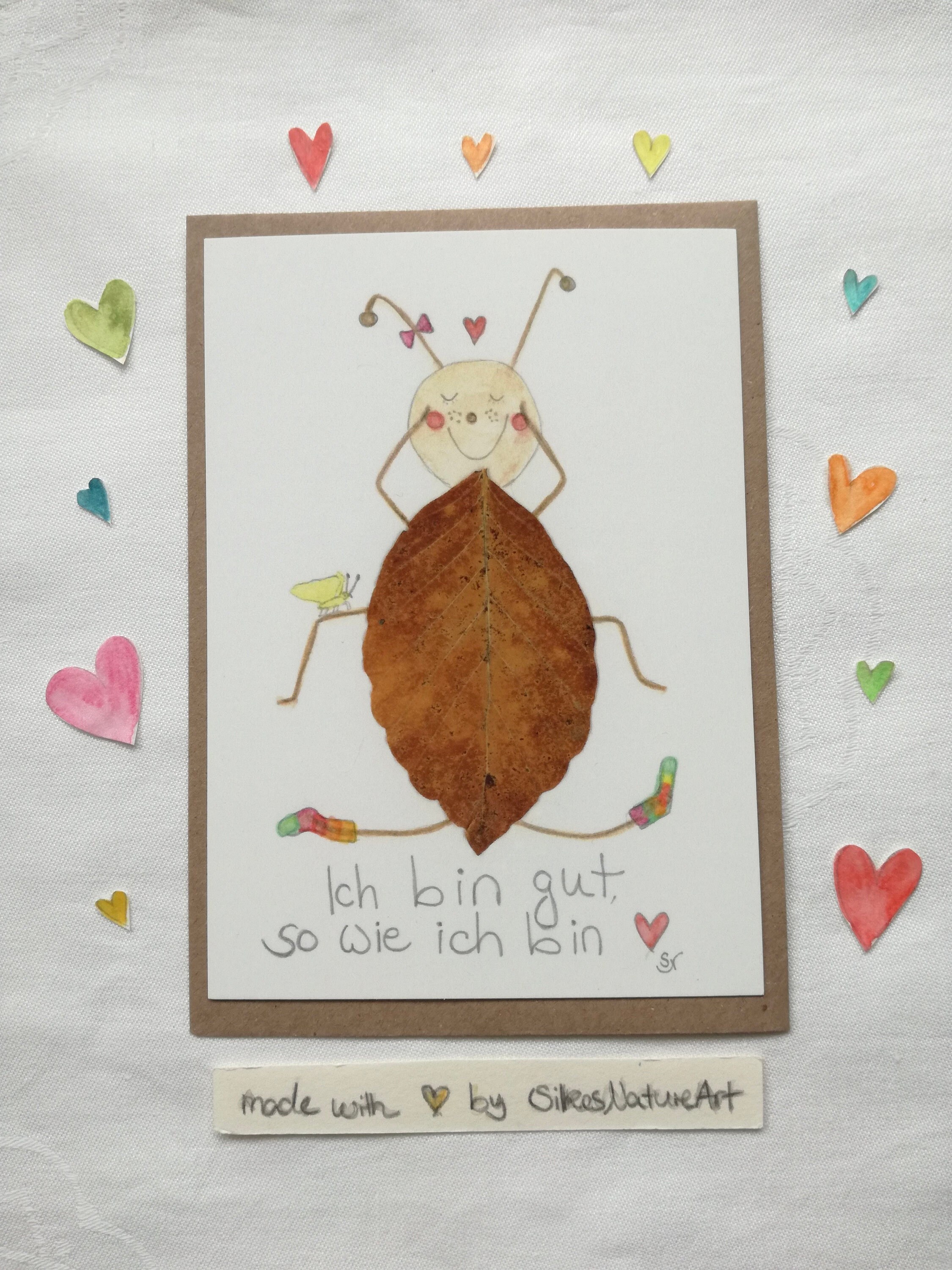 Postcard "I am good the way I am", self-love, beetle illustration