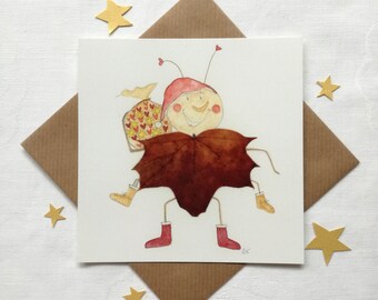 Postcard *Santa Beetle*, Santa Claus card, Christmas card, beetle illustration