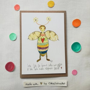 Humorvolle Postkarte "Heldenkäfer", Käfer, Käferillustration, Käferpostkarte, Insekten, Kindergeburtstag, Mutmachkarte, Kinderpostkarte