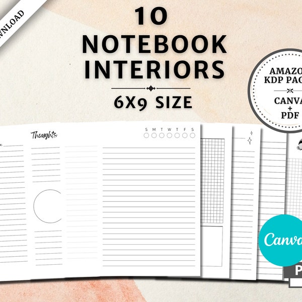 KDP Interior Bundle, 10 6x9 Journal Interior Pages, KDP Interior Editable, KDP Interior Template, Commercial Use, Ready to Upload