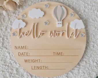 Hello world | announcement plaque  | Newborn photo shoot | Newborn announcement | Photo prop | Hello world Sign | Baby plaque |