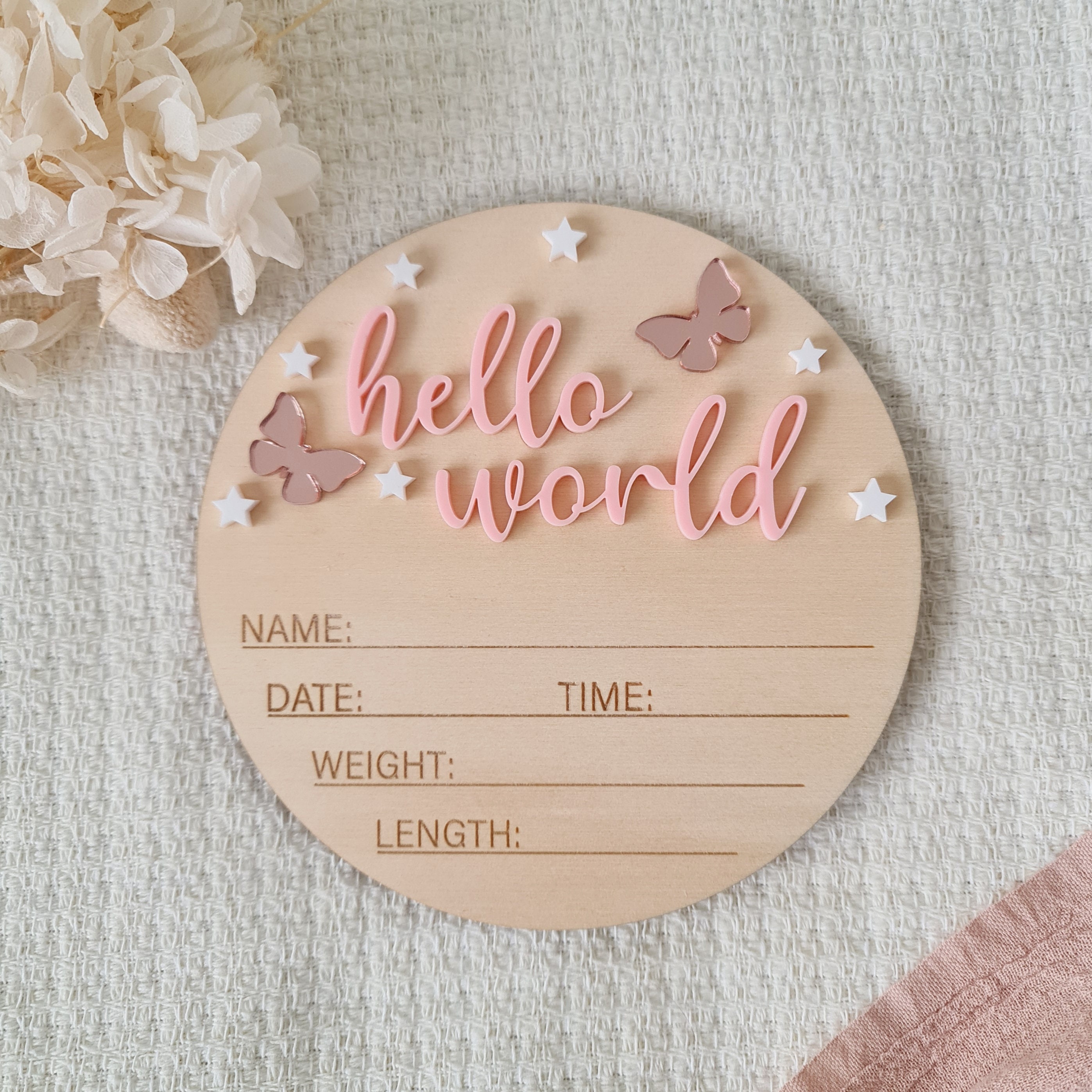 CLHHM Baby Announcement Sign - Hello World Newborn Nursery Wall Decor With Baby Name - View #7