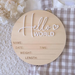 Wooden baby announcement | announcement plaque  | Newborn photo shoot | Newborn announcement | Photo prop | Hello world Sign  | Hello World