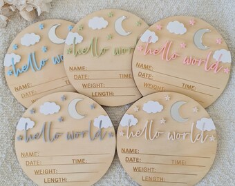 Hello World Announcement Plaque Newborn Baby Details Sign Newborn Baby Announcement Baby Arrival Sign Baby Boy Announcement Baby Girl