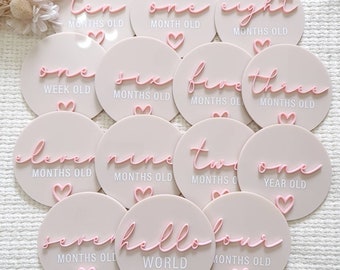 14 Acrylic Milestone Discs | Milestone Cards  | Baby Age Cards| Baby photo props |  New baby