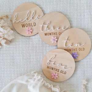 Disques floraux pour les jalons pour bébé Cartes de l'âge de bébé Disques pour jalons mensuels pour bébé, cadeau de shower de bébé, disque de faire-part pour bébé, accessoire photo pour bébé