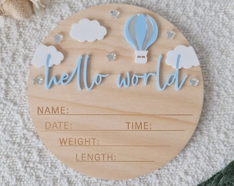 Hello world | announcement plaque  | Newborn photo shoot | Newborn announcement | Photo prop | Hello world Sign | Baby plaque |