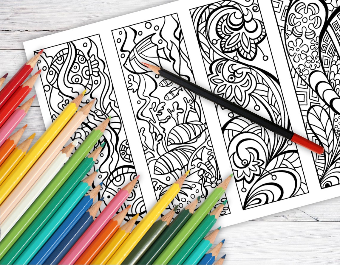 4 sets Coloring Bookmarks Tropical fish and floral ornament | Etsy