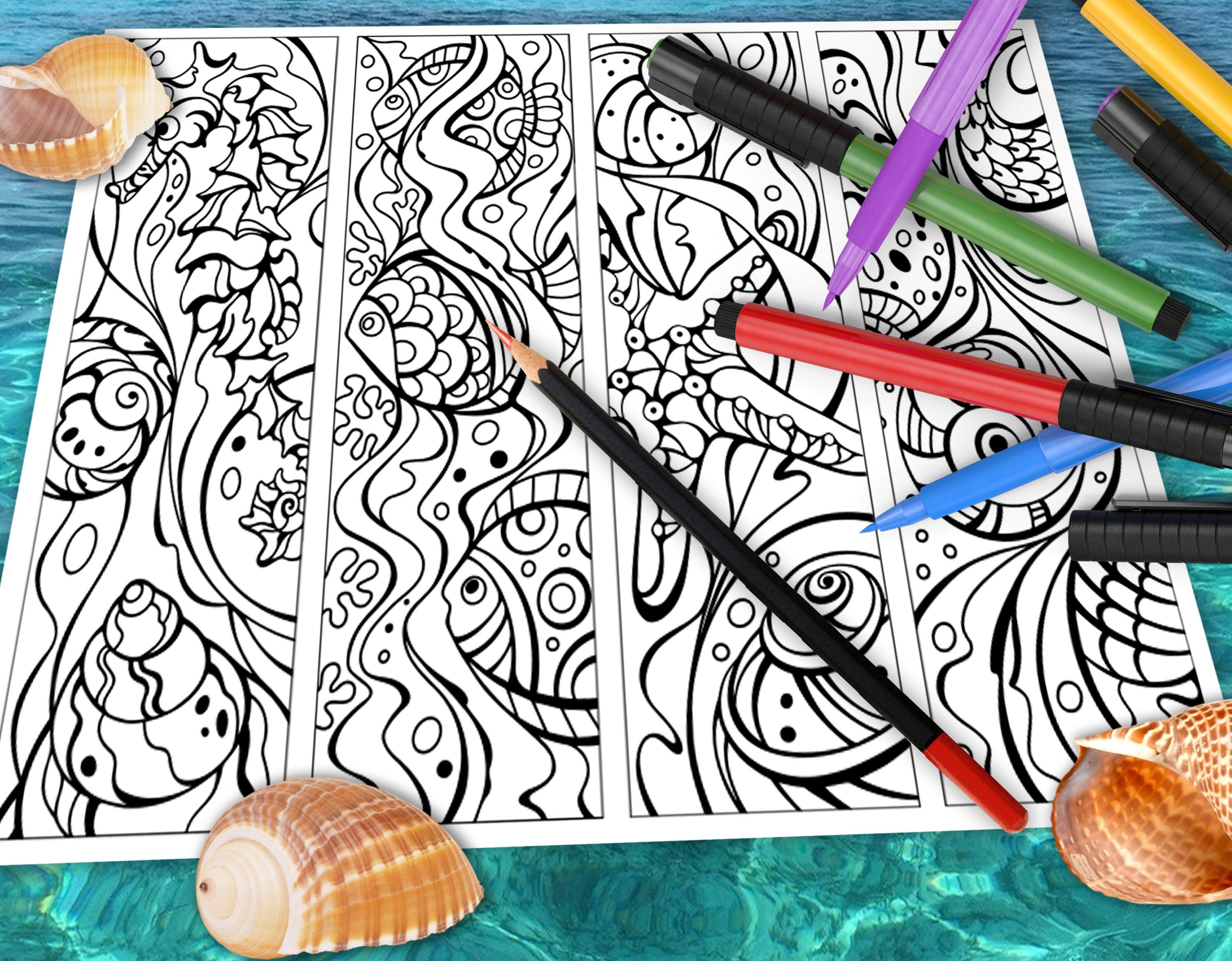 4 sets Coloring Bookmarks Tropical reef for summer creativity | Etsy