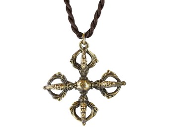 Double Dorje Vajra *Large* Brass Pendant Necklace (1.8")