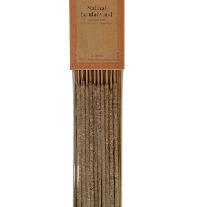 May include: A pack of 10 natural sandalwood incense sticks. The packaging is brown with a white label that reads "AUROSHIKHA Natural Sandalwood Calming and conducive to Meditation 10 Sticks 100% Natural Ingredients."