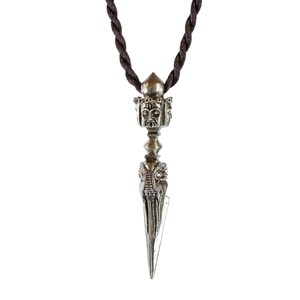 Kila Phurba Dagger with Three Buddha Heads *Large* Silver Brass Pendant Necklace (2.4")