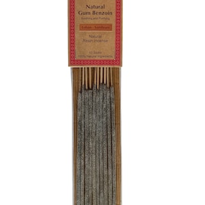 May include: A pack of 10 natural gum benzoin incense sticks. The packaging is brown with red text that reads "AUROSHIKHA Natural Gum Benzoin Soothing and Purifying Loban - Sambrani Natural Resin Incense 10 Sticks 100% Natural Ingredients".