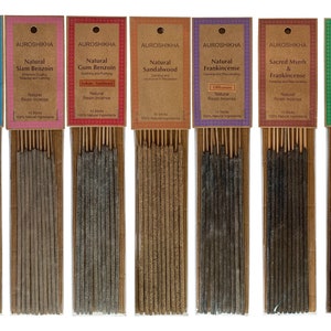 Resin on a Stick ~ 8 Scents ~  Auroshikha Natural Resin Incense Sticks ~ Gum Benzoin, Patchouli, Sandalwood, Myrrh & Frankincense and more