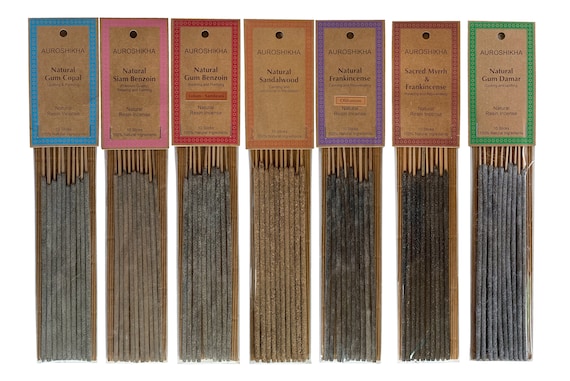 Resin on a Stick ~ 8 Scents ~  Auroshikha Natural Resin Incense Sticks ~ Gum Benzoin, Patchouli, Sandalwood, Myrrh & Frankincense and more