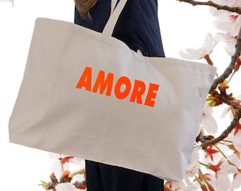 Oversized Tote Bag Amore - Personalized XXXL Beach Bag - Neon Beach Bag - Extra Large Sauna Bag Weekend Bag - Misses Müller