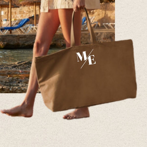 Strandtasche XXL Personalisiert Monogramm - XXXL Oversizetasche Initial - Personalisierbare Beach-Bag - Maxi Canvas Shopper - Misses Müller