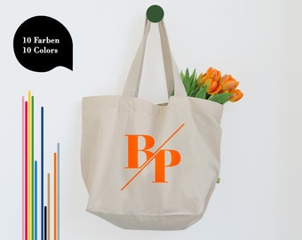 XXL Shopper Personalisiert - Geschenk Tasche mit Monogramm Extragroß Initial in vielen Farben - Geburtstagsidee Tochter Schulanfang