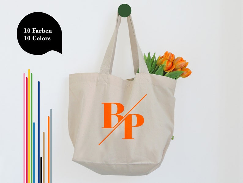 XXL Shopper Personalisiert Geschenk Tasche mit Monogramm Extragroß Initial in vielen Farben Geburtstagsidee Tochter Schulanfang Bild 1