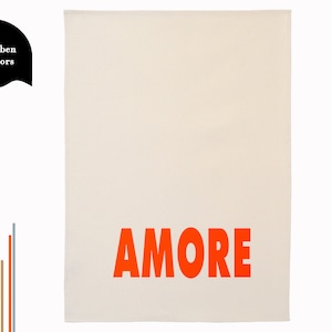Geschirrtuch AMORE Geschenk - Witziges Handtuch Küchenhandtuch Liebe Freundschaft - Biobaumwolle - Fröhliches Einzugsgeschenk MissesMueller