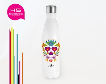 Candy Skull Thermotrinkflasche mit Namen - Personalisiertes Geschenk - Coole Isolierflasche Wasserflasche Unisex - Sugar Skull - 45spaces