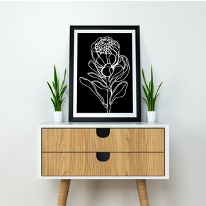 Black and White Protea Flower Wall Art a4 print Australian Artist Minimal Art Prints great for home and office Free Shipping image 3