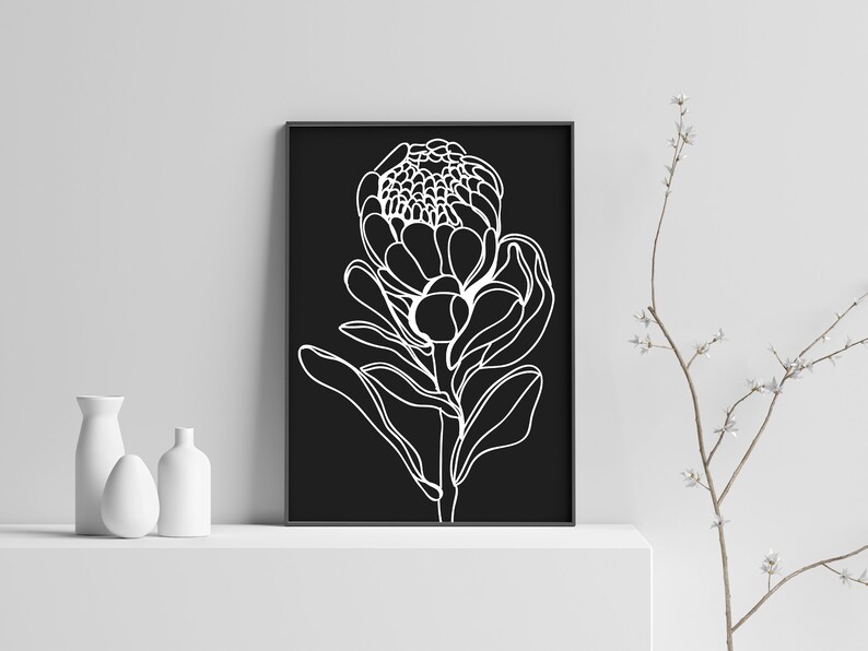 Black and White Protea Flower Wall Art a4 print Australian Artist Minimal Art Prints great for home and office Free Shipping image 6