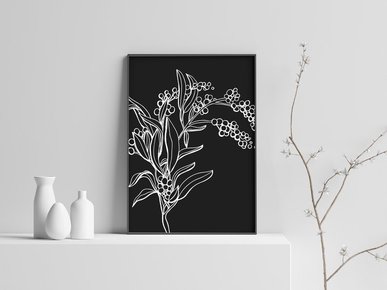Black and White Australian Wattle Wall Art DIGITAL DOWNLOAD Etsy