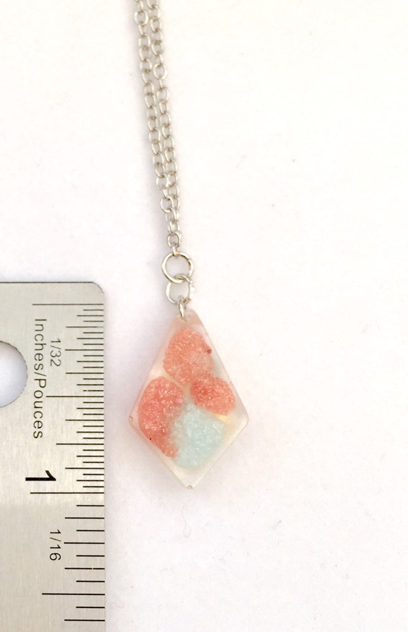 Light Blue Yellow and Coral Coloured Epoxy Resin Pendant /& Earrings Set