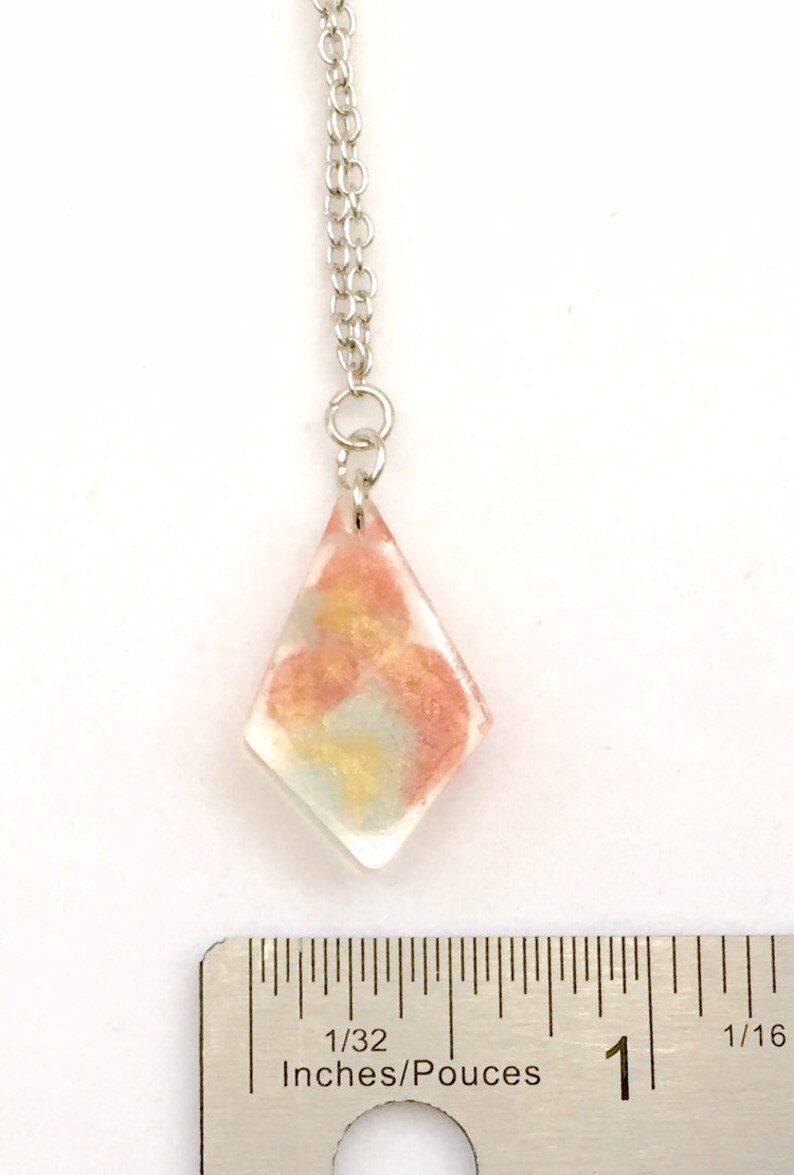 Light Blue Yellow and Coral Coloured Epoxy Resin Pendant /& Earrings Set