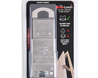 TheDoorLatch Childproof Cat Door Stopper – Keep Dogs & Kids Out of Cat Litter Box, Food, or Rooms – Simple 1-Handed Door Latch, Cat Stuff