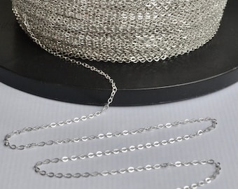 Sterling Silver Chain 925 solid sterling silver - Flat Cable Chain 1.3 mm - Silver chain by Bulk - Sterling silver Bulk