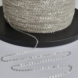 Sterling Silver Chain 925 solid sterling silver - Flat Cable Chain 1.3 mm - Silver chain by Bulk - Sterling silver Bulk