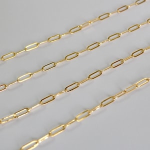 Gold filled Paperclip chain - 9 x 3 mm Drawn Flat Cable Chain - Rectangle Flat Chain - Gold paperclip Necklace