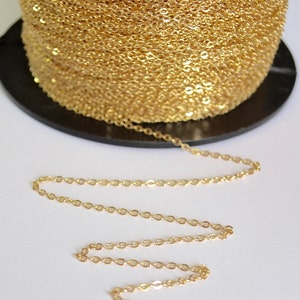 Gold filled cable chain,  Flat cable chain 1.3 mm, 14K Gold Chain Wholesale, Gold Chain Bulk, Chain by the Foot