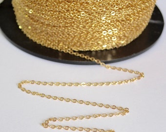 Gold filled cable chain,  Flat cable chain 1.3 mm, 14K Gold Chain Wholesale, Gold Chain Bulk, Chain by the Foot