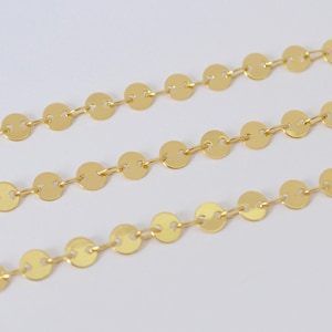 14k Gold Filled Sequin Disc Chain 4mm Round Circle Disc Chain - Gold Filled Round Disc Circle Chain - Chain by foot